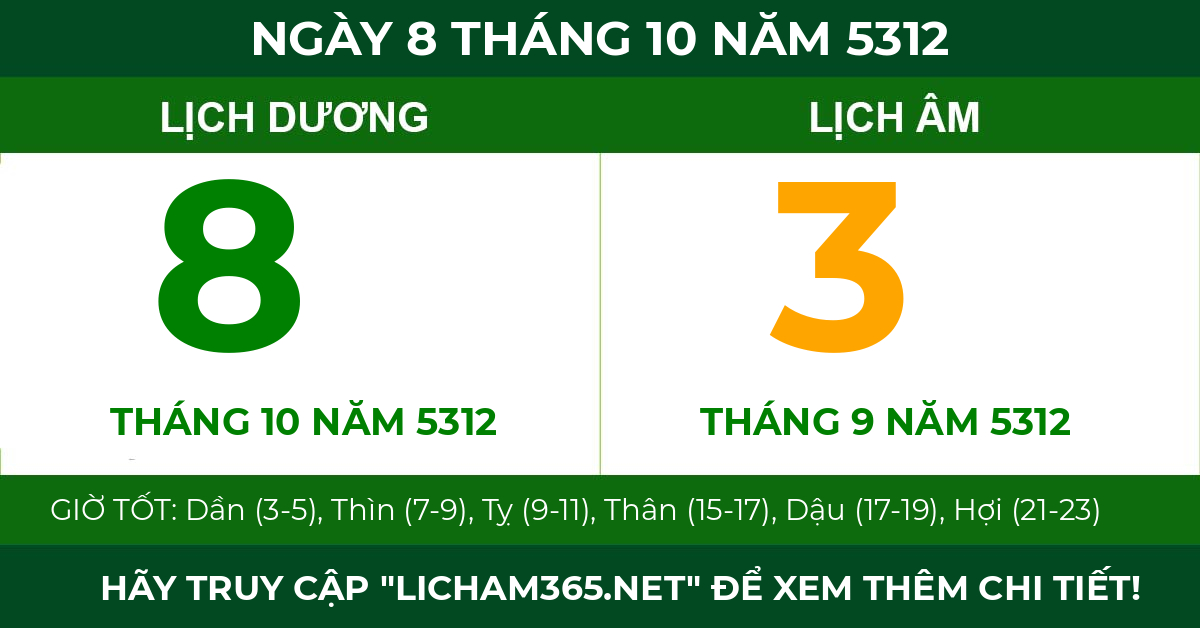 lịch âm ngày 8 tháng 10 năm 5312
