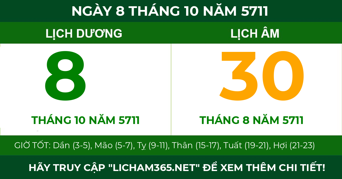 lịch âm ngày 8 tháng 10 năm 5711