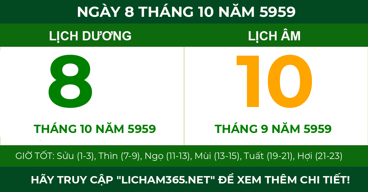 lịch âm ngày 8 tháng 10 năm 5959
