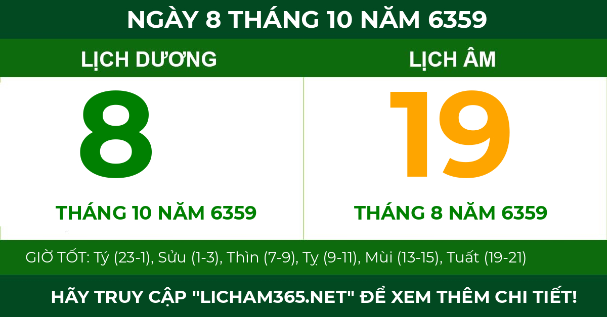 lịch âm ngày 8 tháng 10 năm 6359
