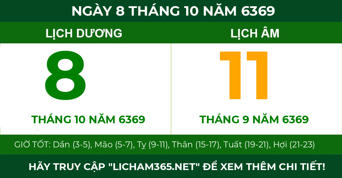 lịch âm ngày 8 tháng 10 năm 6369