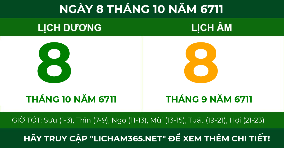 lịch âm ngày 8 tháng 10 năm 6711