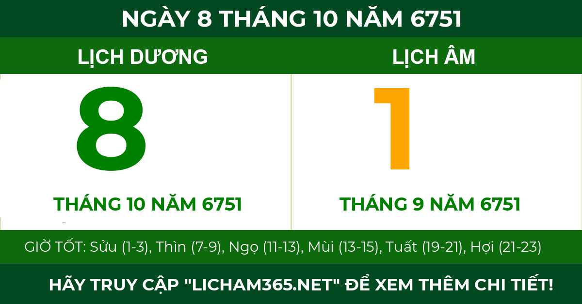 lịch âm ngày 8 tháng 10 năm 6751
