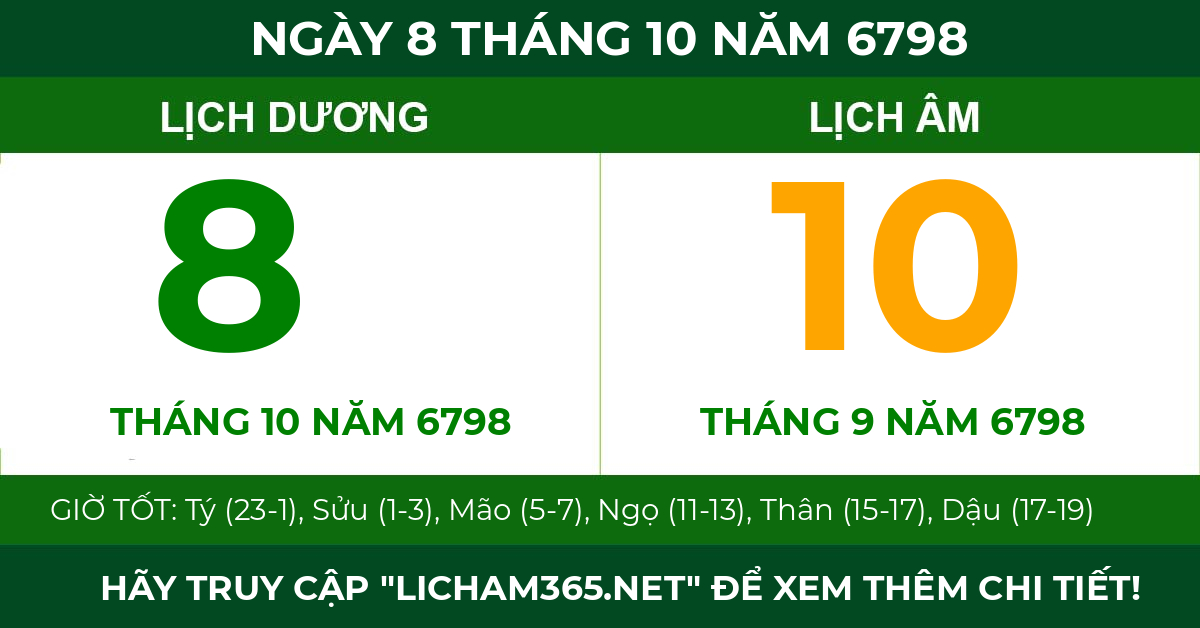 lịch âm ngày 8 tháng 10 năm 6798