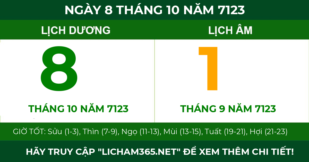 lịch âm ngày 8 tháng 10 năm 7123