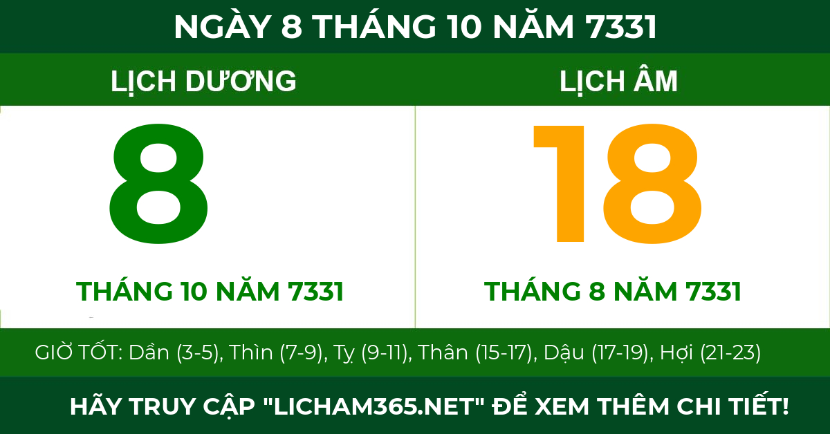 lịch âm ngày 8 tháng 10 năm 7331
