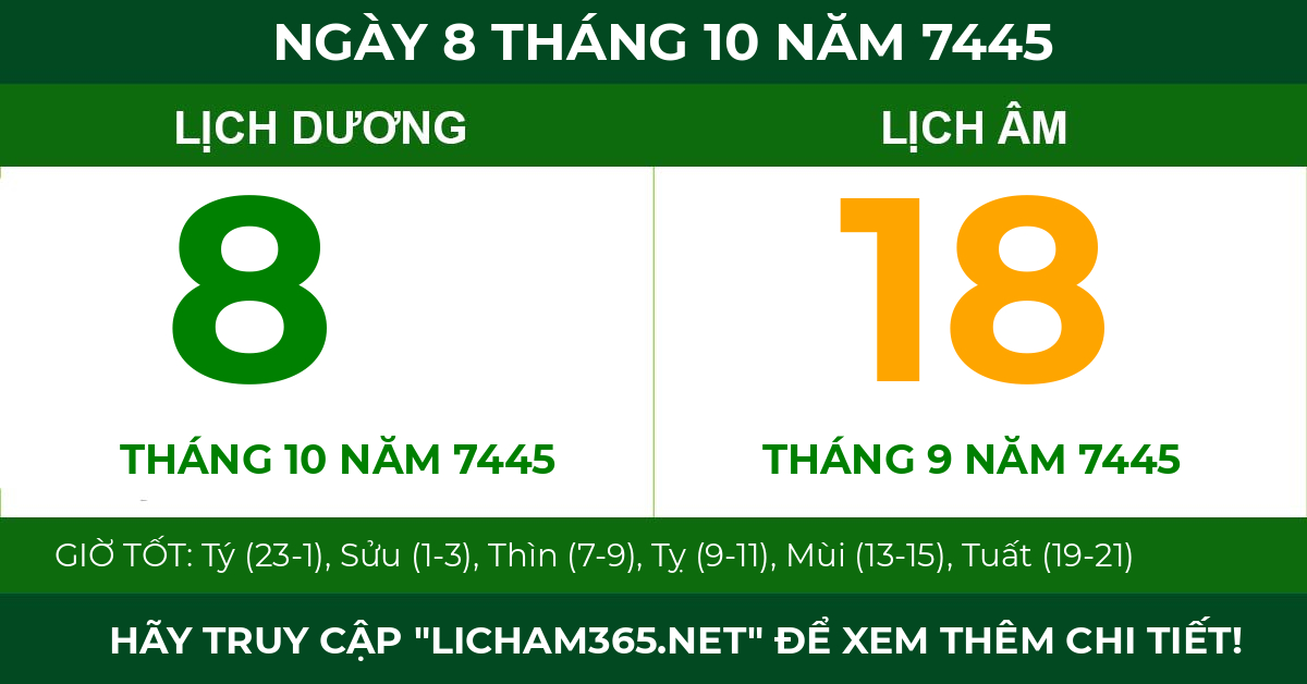 lịch âm ngày 8 tháng 10 năm 7445
