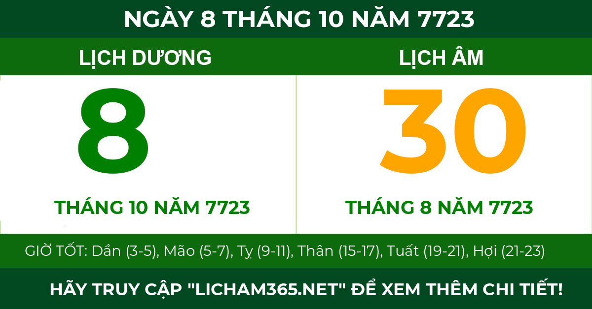 lịch âm ngày 8 tháng 10 năm 7723