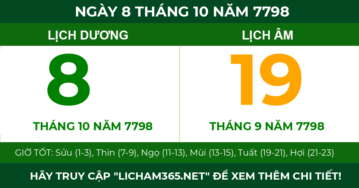 lịch âm ngày 8 tháng 10 năm 7798