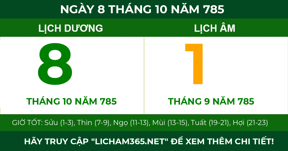 lịch âm ngày 8 tháng 10 năm 785