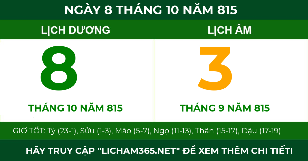 lịch âm ngày 8 tháng 10 năm 815
