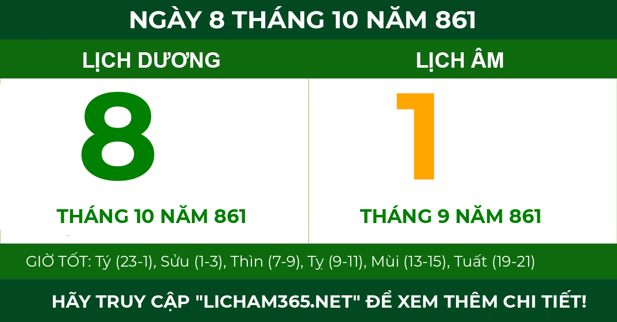 lịch âm ngày 8 tháng 10 năm 861