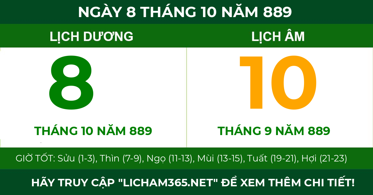 lịch âm ngày 8 tháng 10 năm 889