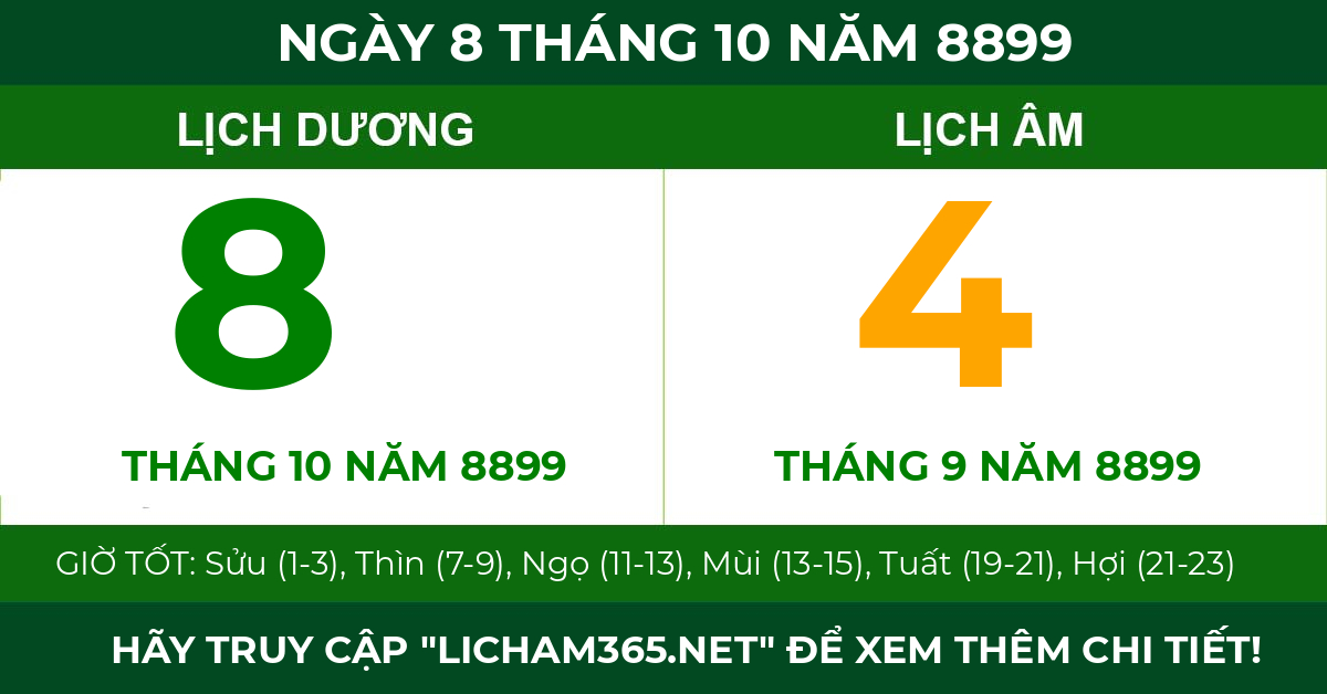 lịch âm ngày 8 tháng 10 năm 8899