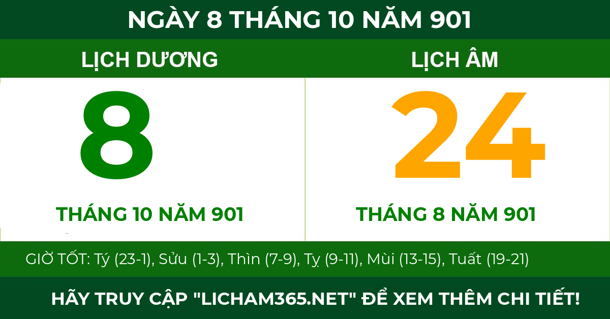 lịch âm ngày 8 tháng 10 năm 901