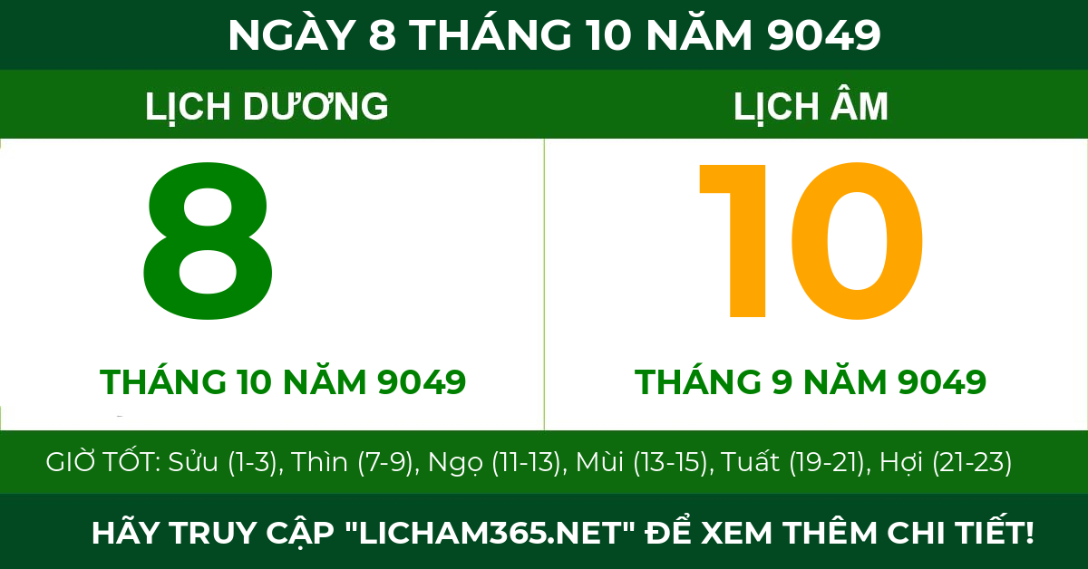 lịch âm ngày 8 tháng 10 năm 9049