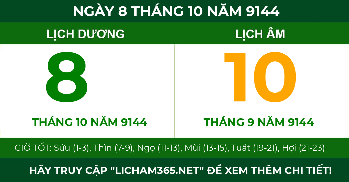 lịch âm ngày 8 tháng 10 năm 9144