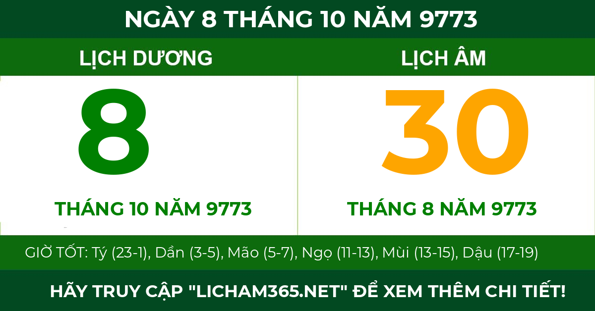 lịch âm ngày 8 tháng 10 năm 9773