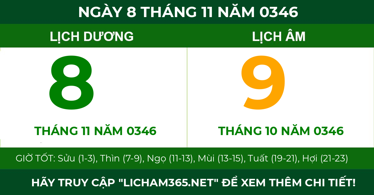 lịch âm ngày 8 tháng 11 năm 0346