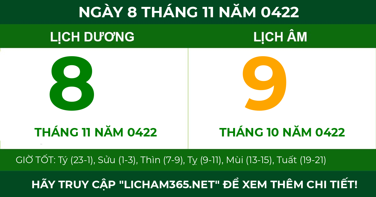lịch âm ngày 8 tháng 11 năm 0422