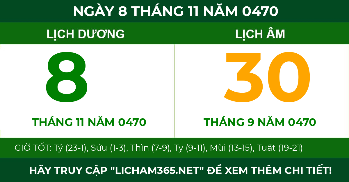 lịch âm ngày 8 tháng 11 năm 0470