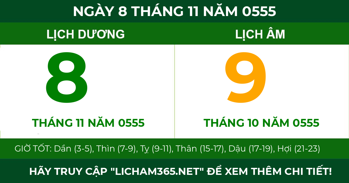 lịch âm ngày 8 tháng 11 năm 0555