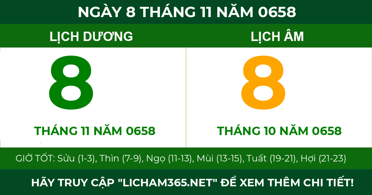lịch âm ngày 8 tháng 11 năm 0658