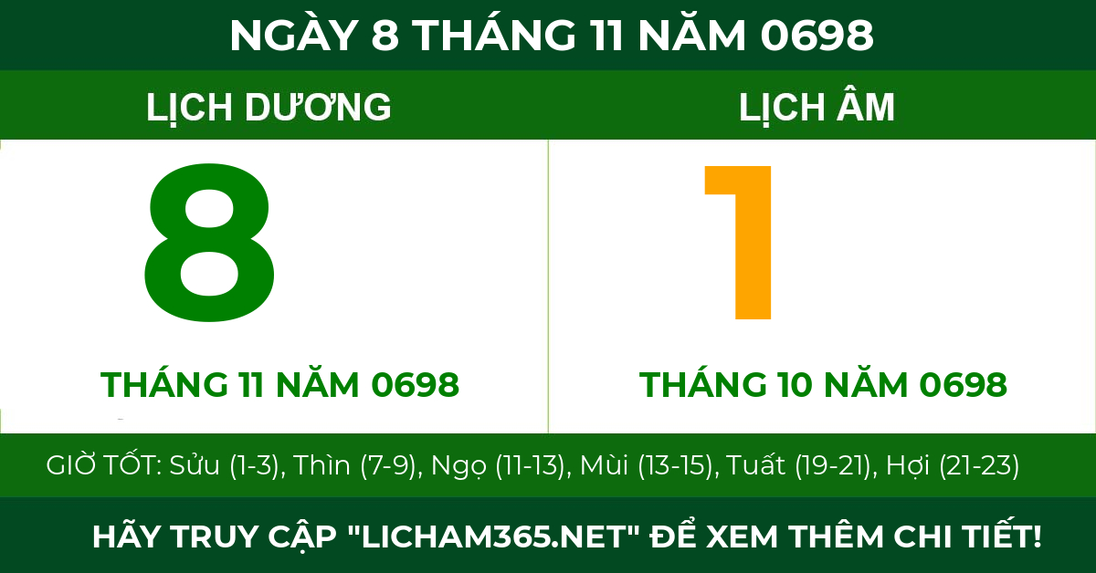 lịch âm ngày 8 tháng 11 năm 0698