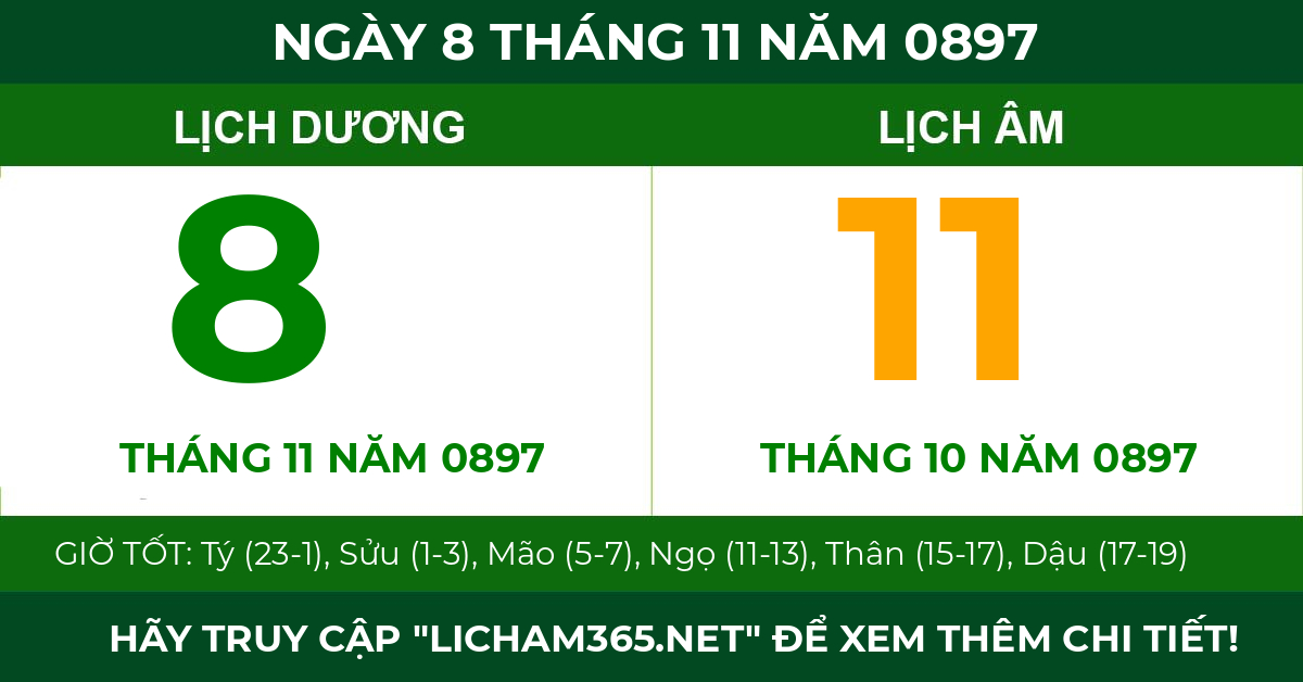 lịch âm ngày 8 tháng 11 năm 0897