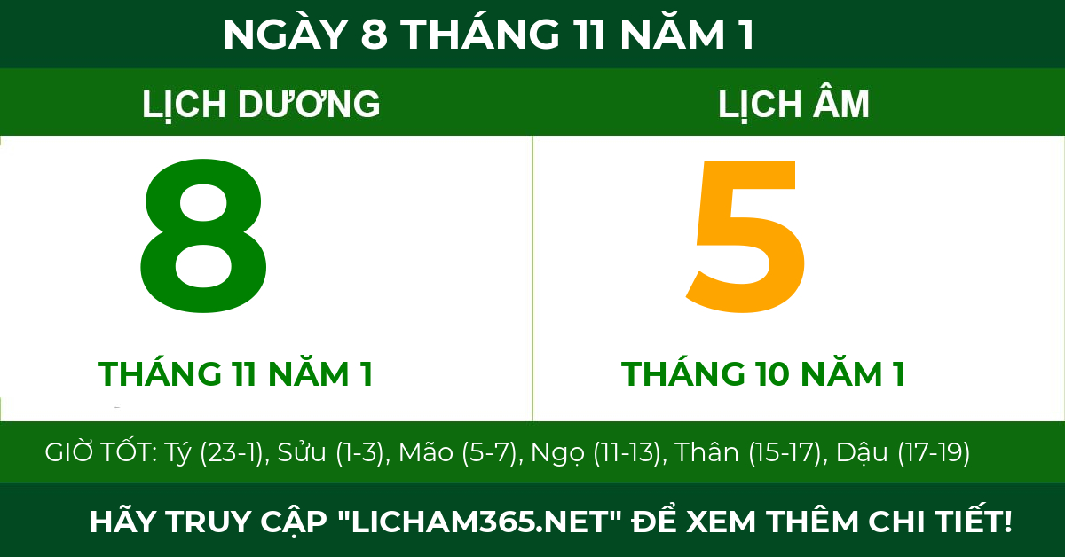 lịch âm ngày 8 tháng 11 năm 1
