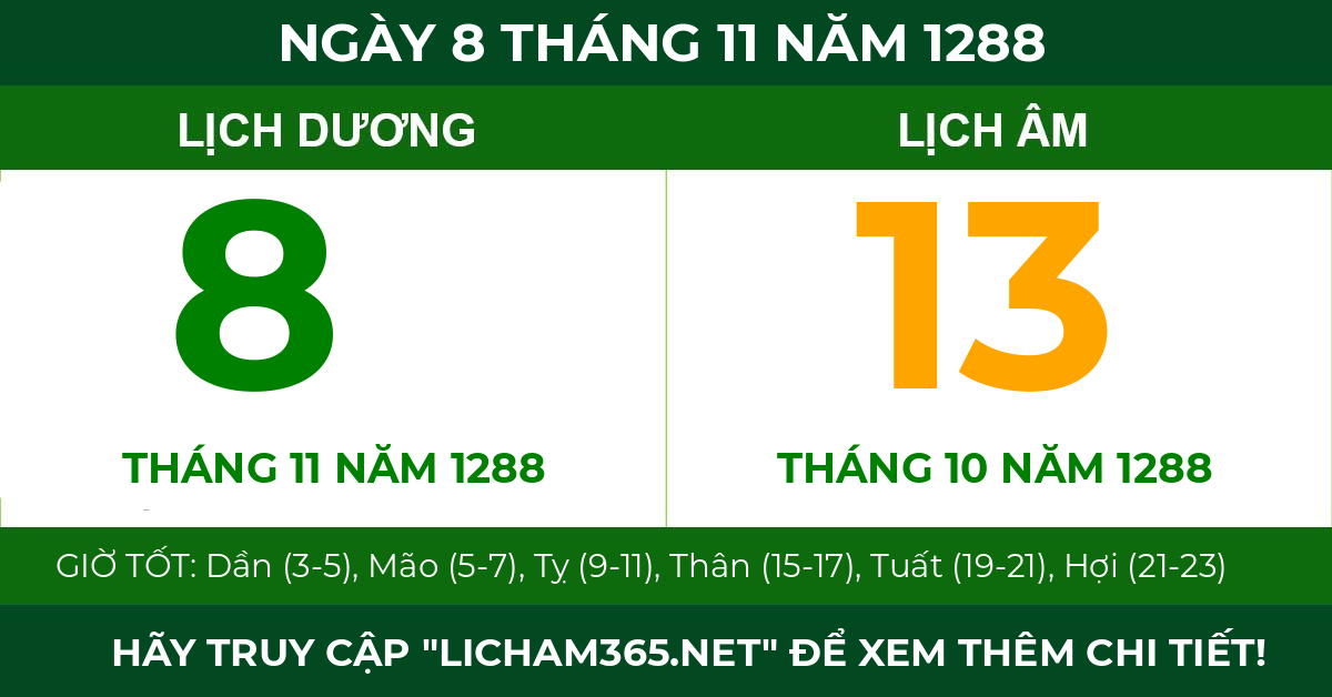 lịch âm ngày 8 tháng 11 năm 1288