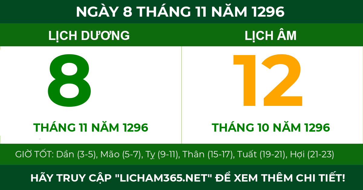 lịch âm ngày 8 tháng 11 năm 1296