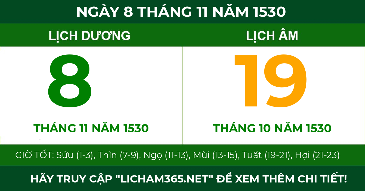 lịch âm ngày 8 tháng 11 năm 1530