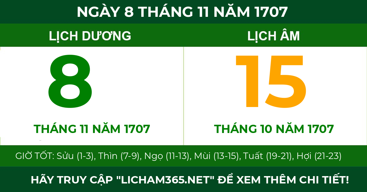 lịch âm ngày 8 tháng 11 năm 1707