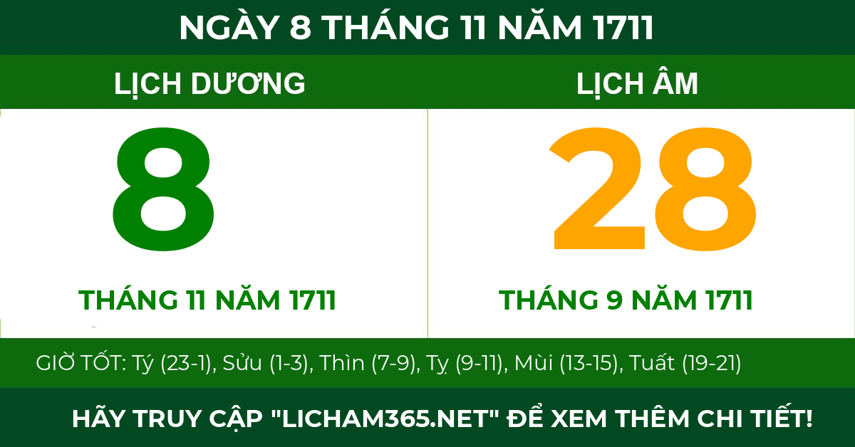 lịch âm ngày 8 tháng 11 năm 1711