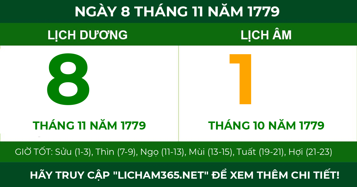 lịch âm ngày 8 tháng 11 năm 1779