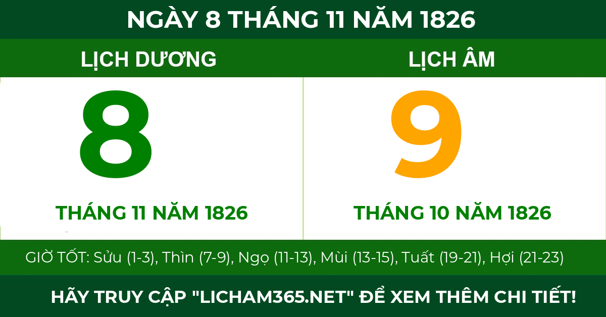 lịch âm ngày 8 tháng 11 năm 1826