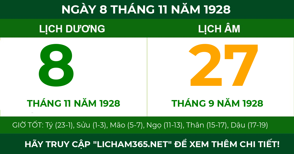 lịch âm ngày 8 tháng 11 năm 1928