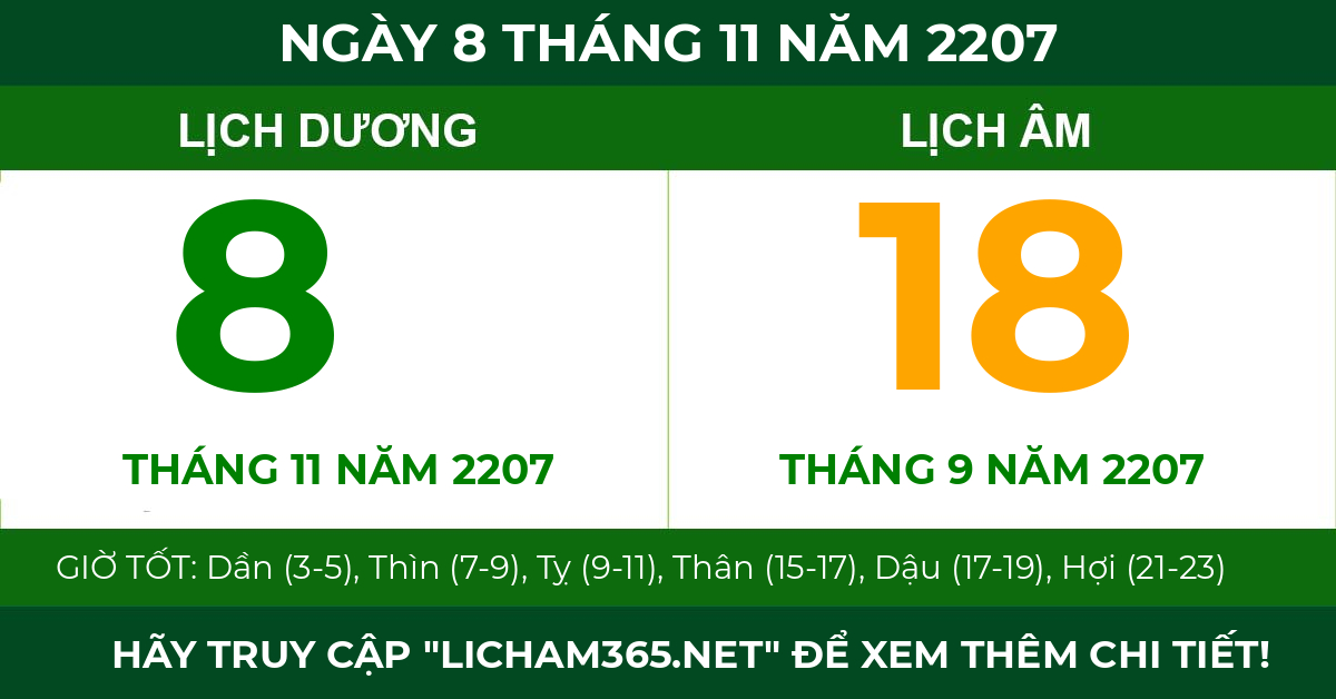 lịch âm ngày 8 tháng 11 năm 2207