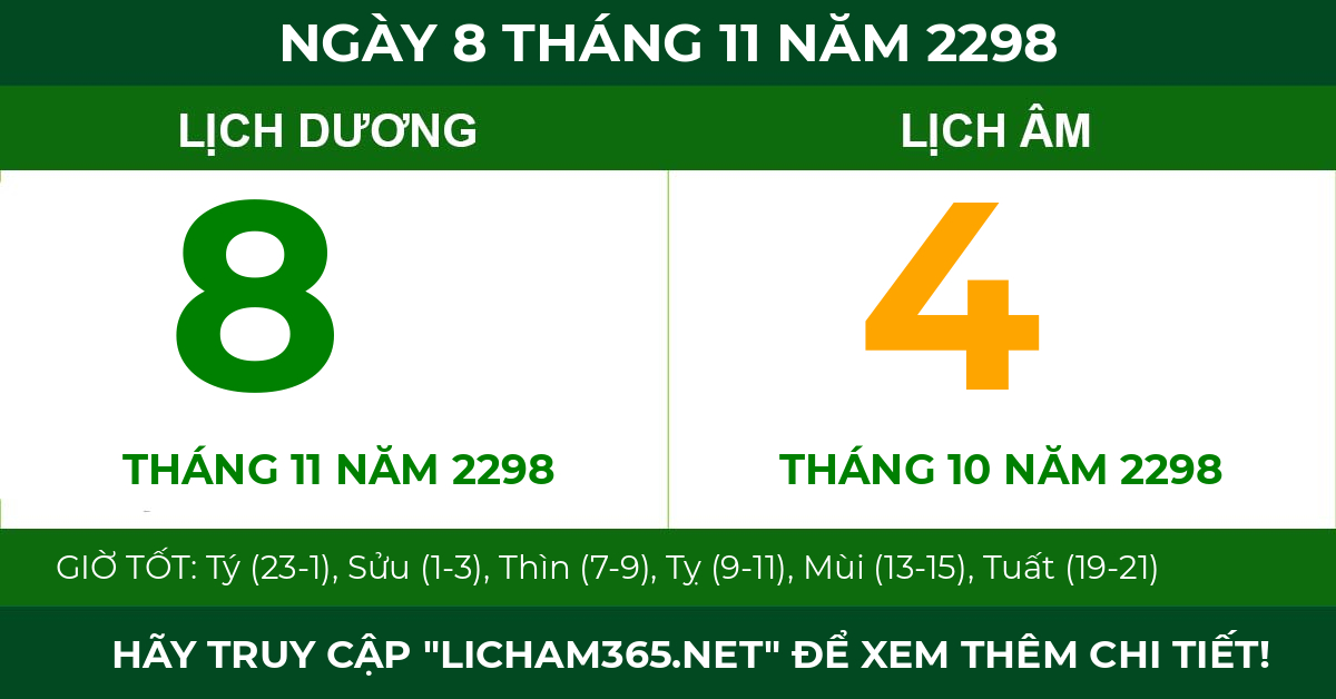 lịch âm ngày 8 tháng 11 năm 2298