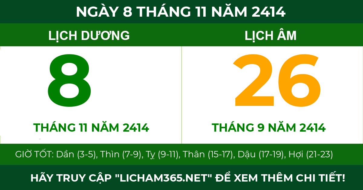 lịch âm ngày 8 tháng 11 năm 2414