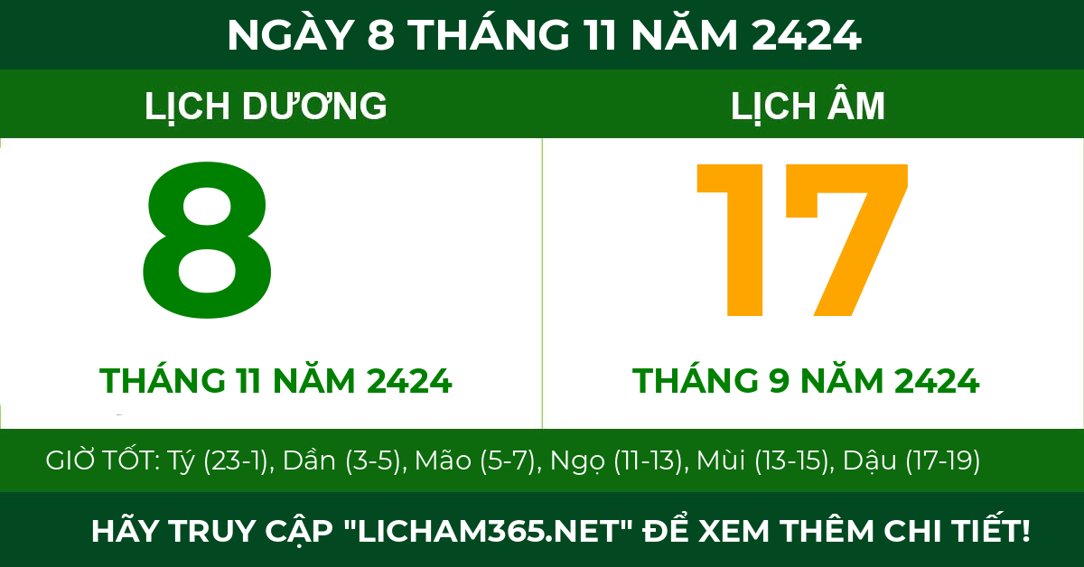 lịch âm ngày 8 tháng 11 năm 2424