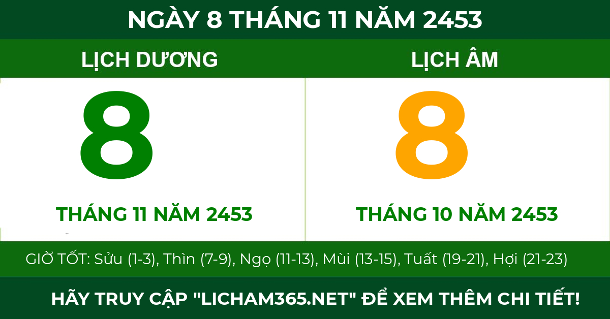 lịch âm ngày 8 tháng 11 năm 2453