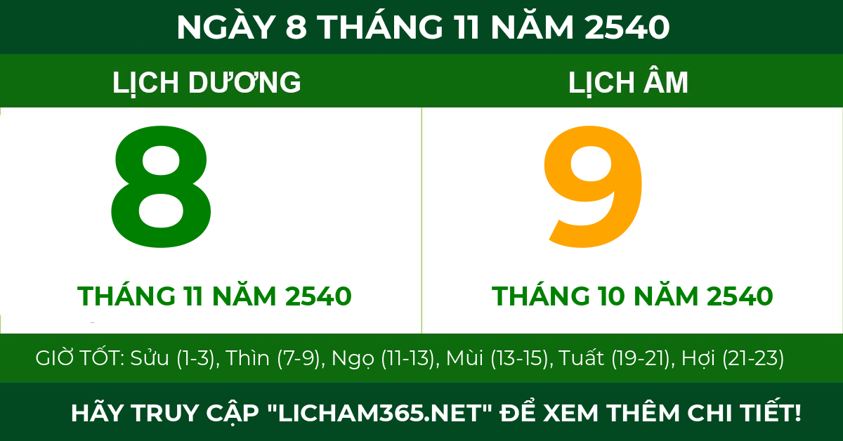 lịch âm ngày 8 tháng 11 năm 2540