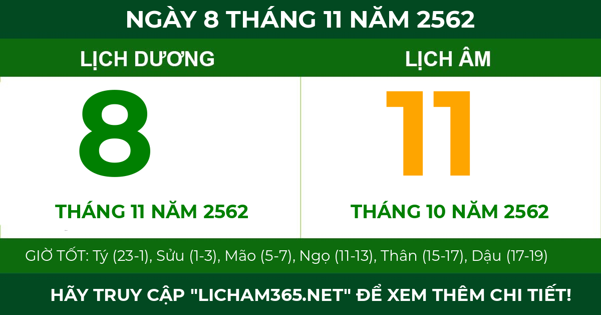 lịch âm ngày 8 tháng 11 năm 2562