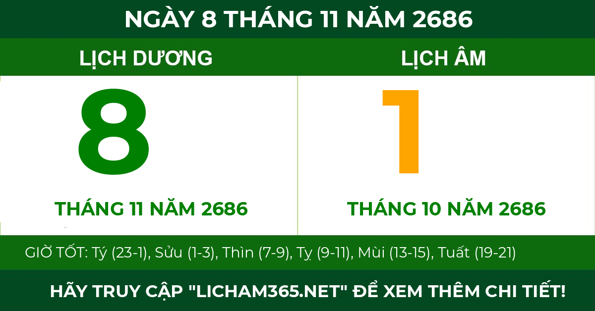 lịch âm ngày 8 tháng 11 năm 2686