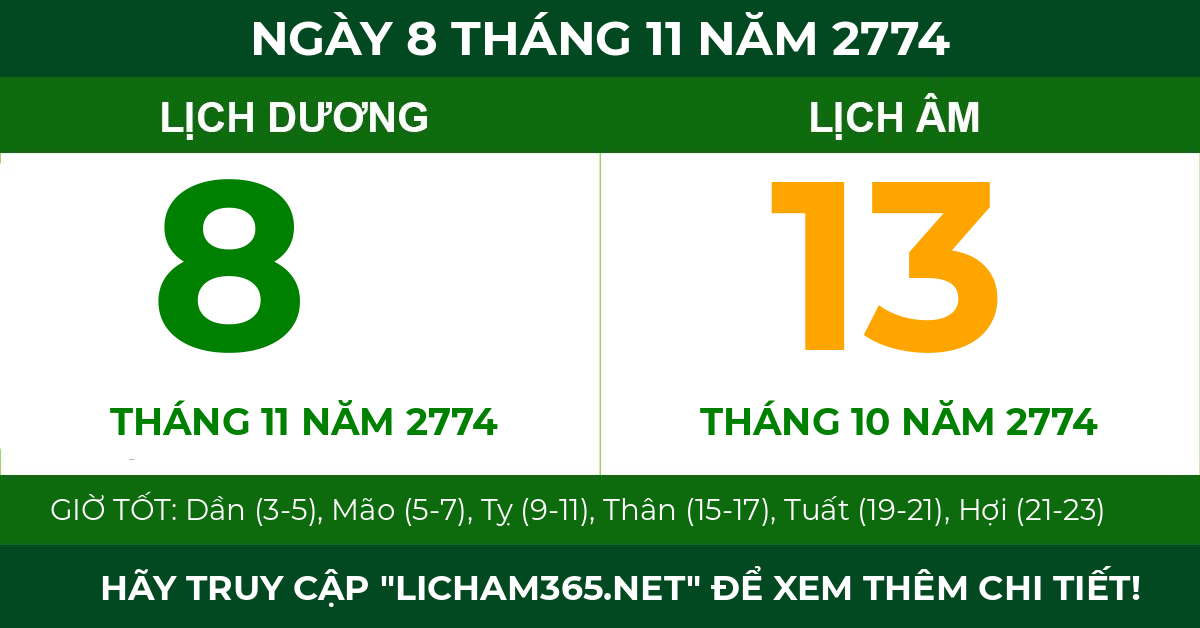 lịch âm ngày 8 tháng 11 năm 2774