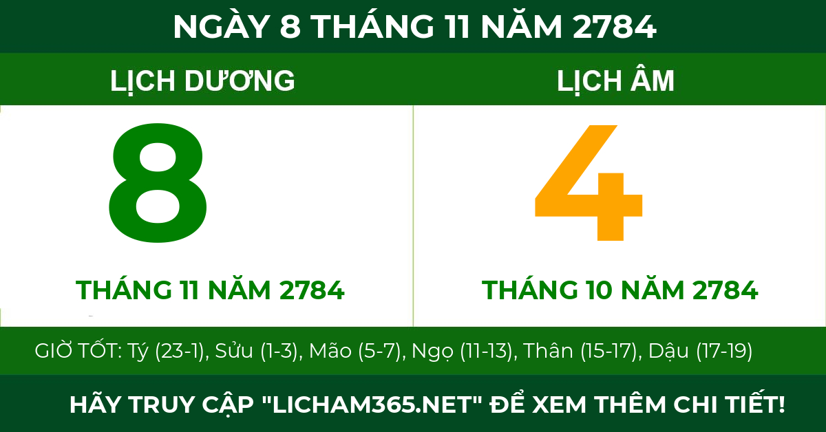 lịch âm ngày 8 tháng 11 năm 2784