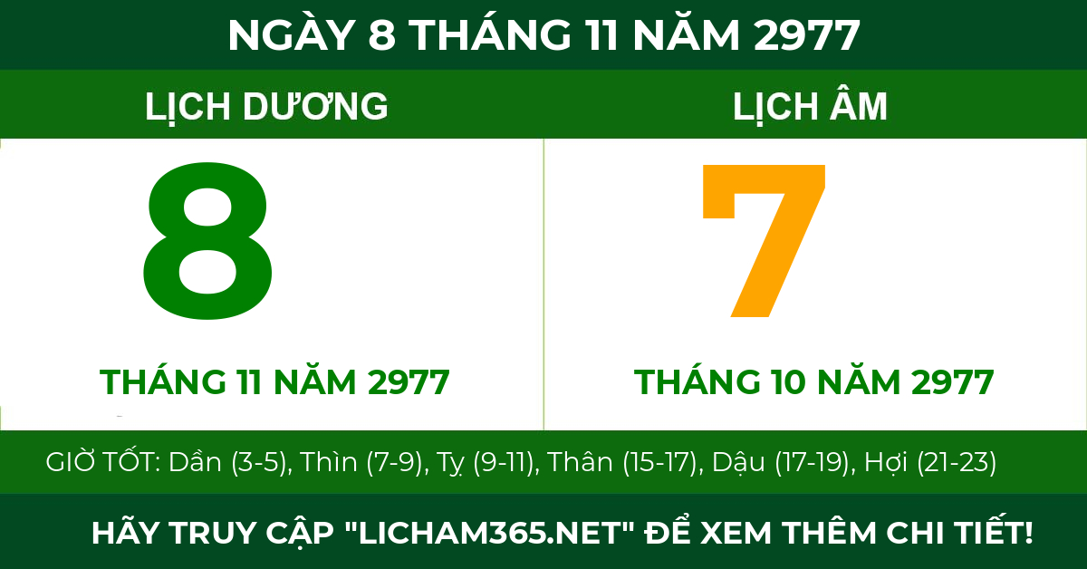 lịch âm ngày 8 tháng 11 năm 2977