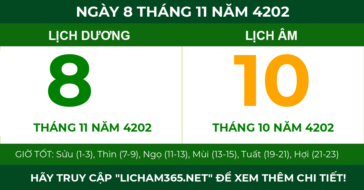 lịch âm ngày 8 tháng 11 năm 4202